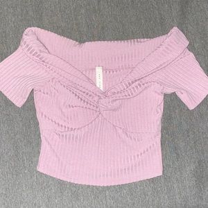 May Pink ribbed off the shoulder top